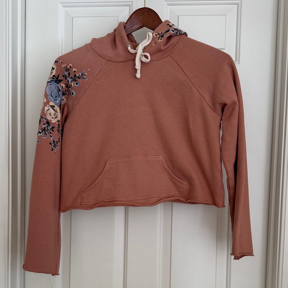 American Rag Dusty Rose Embroidered Hoodie Size S Salmon Pink Long Sleeves